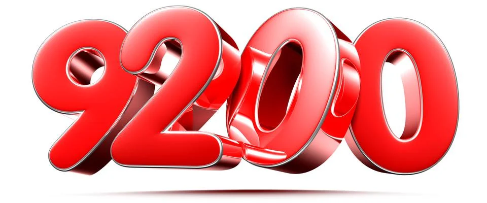 Rounded red numbers 9200 on white background 3D illustration with clipping pa イラスト素材