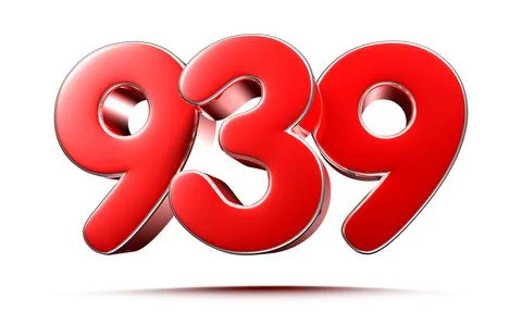 Rounded red numbers 939 on white background 3D illustration with clipping pat Stock Illustration