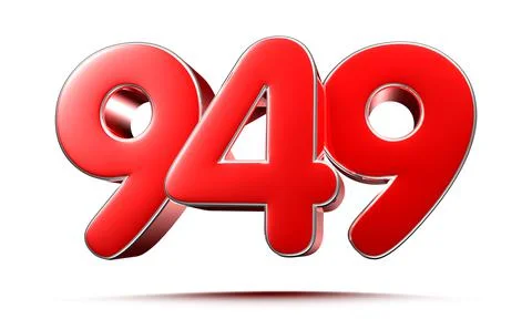 Rounded red numbers 949 on white background 3D illustration with clipping pat Stock Illustration