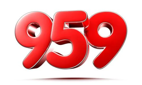 Rounded red numbers 959 on white background 3D illustration with clipping pat Stock Illustration