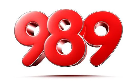 Rounded red numbers 989 on white background 3D illustration with clipping pat Stock Illustration