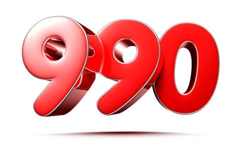 Rounded red numbers 990 on white background 3D illustration with clipping pat Stock Illustration