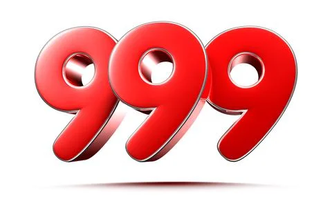 Rounded red numbers 999 on white background 3D illustration with clipping pat Stock Illustration