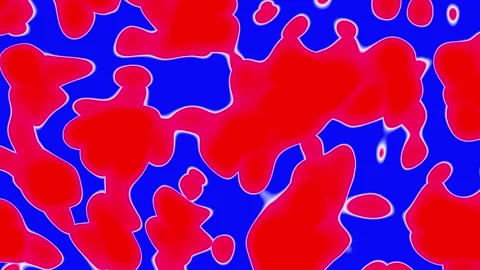 Rounded red organic forms float and interact over a deep blue background Видео 331676410