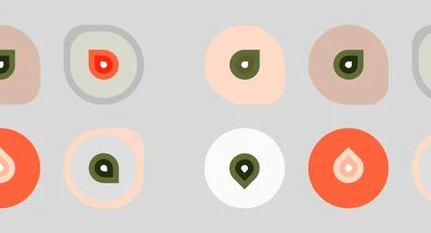 Rounded shapes display various icons. Colors include orange, green, gray, w.. 库存插图