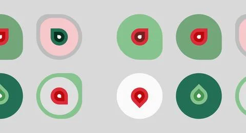 Rounded shapes, varying colors. Red elements inside green, pink, white Stock Illustration