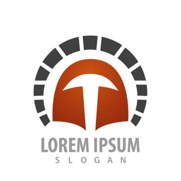 Rounded spartan helmet logo concept design. Symbol graphic template element v Stock Illustration