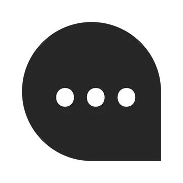 Rounded speech bubble with three dots flat line black white vector icon Stock Illustration