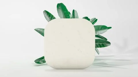 Rounded square frame podium with falling leaves. 3D Illustration Stock Illustration