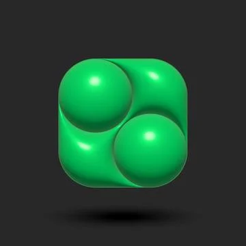 Rounded square logo design 3d shape with two convex circles made of green l.. Stock Illustration