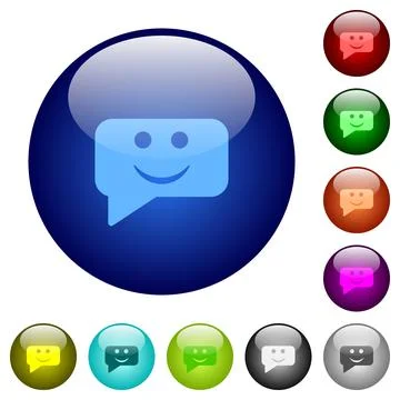 Rounded square smiling chat bubble solid color glass buttons Stock Illustration