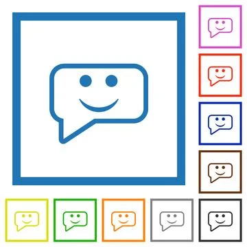 Rounded square smiling chat bubble outline flat framed icons Illustrazione stock