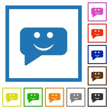 Rounded square smiling chat bubble solid flat framed icons Stockillustratie