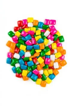 Rounded square unchewed multicolored bubble gum pieces Stock Photos