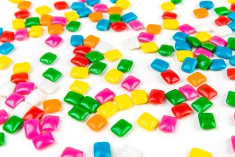 Rounded square unchewed multicolored bubble gum pieces Stock Photos