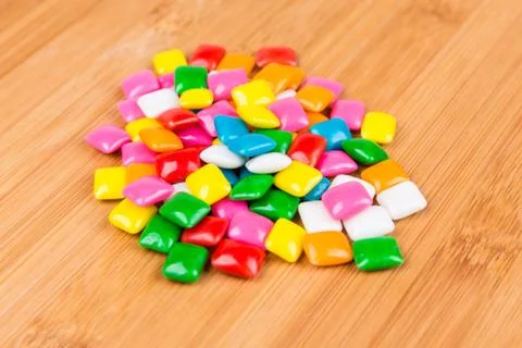 Rounded square unchewed multicolored bubble gum pieces Stock Photos