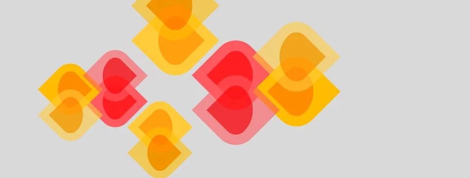 Rounded squares overlap, creating vibrant color blends. Orange, red hues Stock Illustration