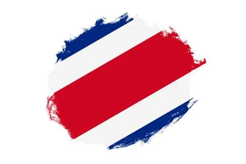 Rounded stain stroke brush textured national flag of Costa Rica on white ba.. Stock Illustration