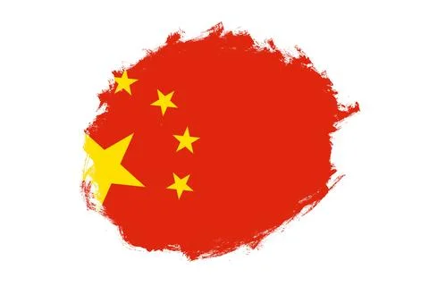 Rounded stain stroke brush textured national flag of China on white backgroun Illustrazione stock