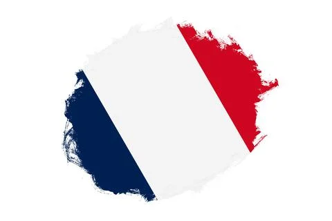 Rounded stain stroke brush textured national flag of France on white backgrou Stockillustratie