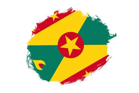 Rounded stain stroke brush textured national flag of Grenada on white backg.. Stock Illustration