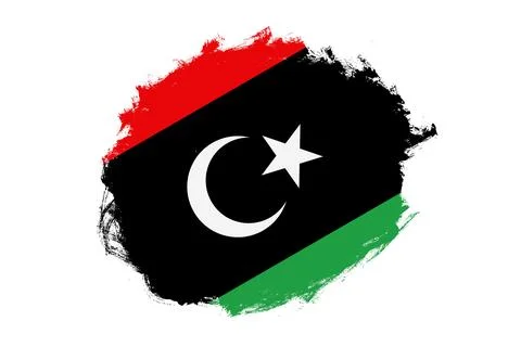 Rounded stain stroke brush textured national flag of Libya on white backgroun Stock Illustration