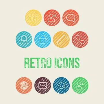 Rounded Stamp Retro Icons Set Stock Illustration