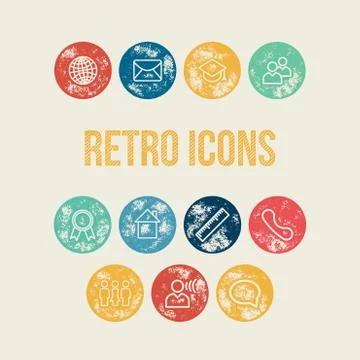 Rounded Stamp Retro Icons Set Stock Illustration