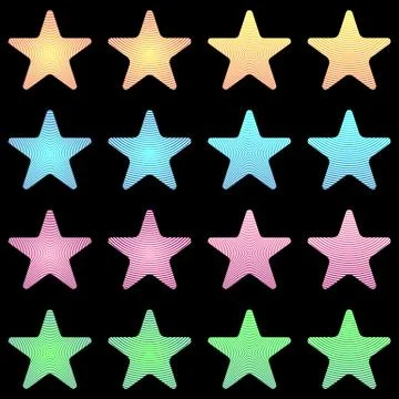 Rounded star, white star collection with stripes and colored gradient 스톡 일러스트