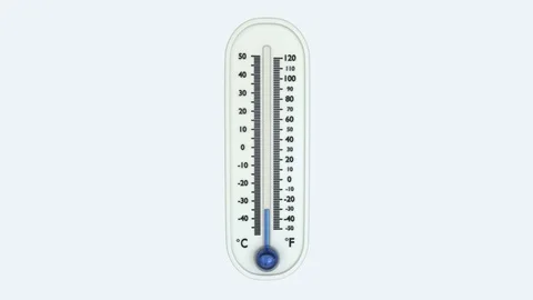 Rounded thermometer with blue indicator shows the falling down temperature. 库存影片 76867987