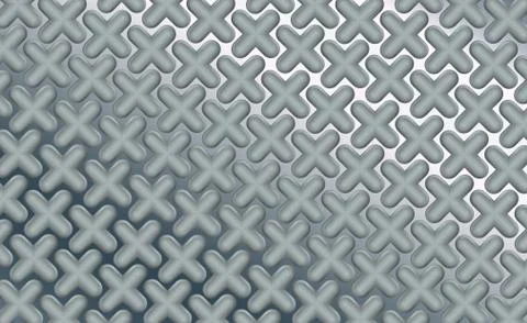 Rounded three-dimensional objects pluses on polished sheet chrome background Stock Illustration