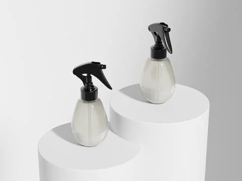 Rounded trigger spray bottle mockup, translucent PET plastic sprayer Illustrazione stock