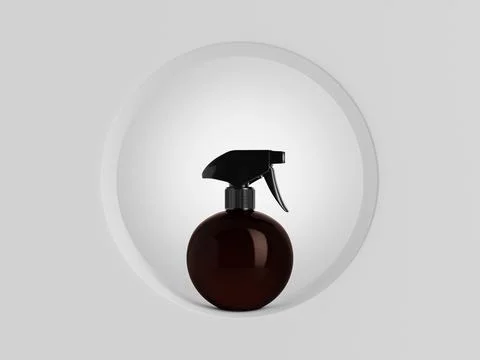 Rounded trigger spray bottle mockup, Ball-shape amber glass sprayer Stock Illustration