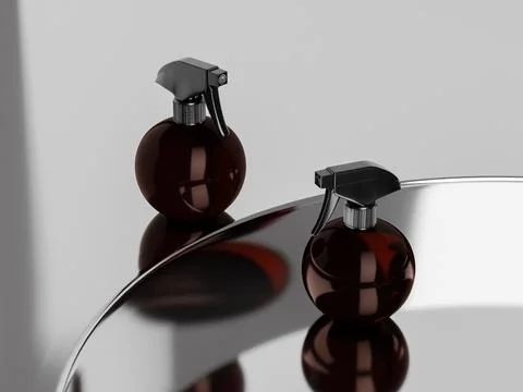 Rounded trigger spray bottle mockup, Ball-shape amber glass sprayer Illustrazione stock