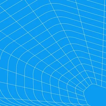 Rounded tunnel vortex perspective grid linear blue background vector Stock Illustration