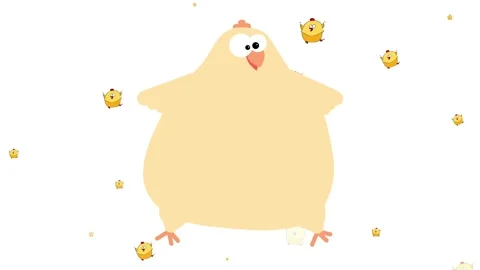 Rounded yellow chicks popping up on the background behind an overweight chicken Stock Footage 131682598