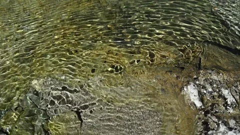 Roundish sunlight effects on the riverbed of a mountain stream (slow motion) 스톡 동영상 260842788
