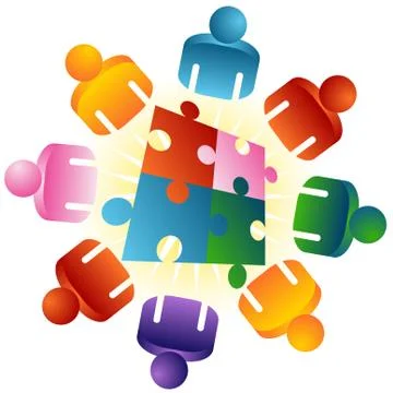 Roundtable puzzle solving team Stock Illustration