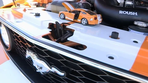 A Roush engine in a Mustang car. Stock Footage 99600131