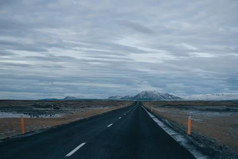 Route 1 and dramatic sky, Iceland Stock Photos