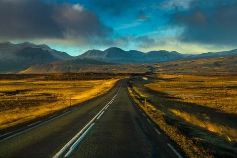 Route 1 or Ring Road (Hringvegur), a national road that runs around Iceland.. 写真素材