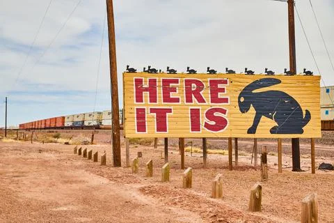 Route 66 iconic here it is jack rabbit billboard Stock Photos