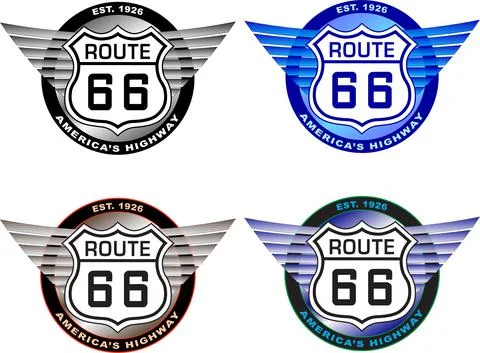 Route 66 shield with wings collection - Vector Illustration Stock Illustration