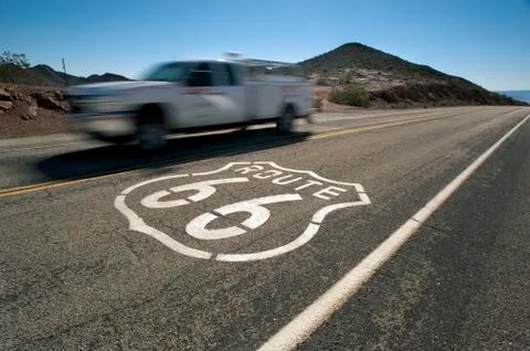 Route 66 speeding pick up Stock Photos