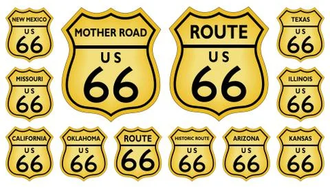 Route 66 traffic sign vector from United States on isolated white back. Stock Illustration