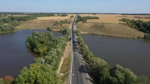 Route and bridge over the river. Modern track Stock Footage 141503088