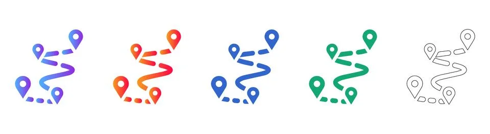 Route and Map Pin Location Icons Stock Illustration