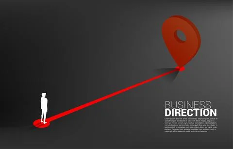 Route between 3D location pin markers and businessman . Concept for Location  Stock Illustration