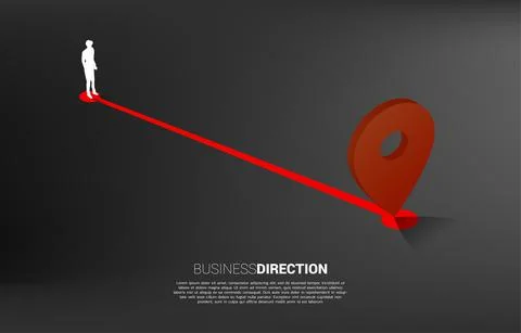 Route between 3D location pin markers and businessman . Concept for Location  Stock Illustration