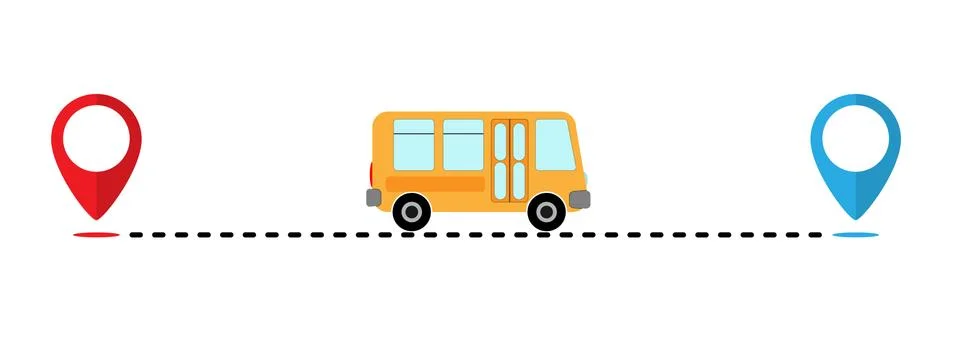 Route of the bus path from one point to another. Simple flat design Stock Illustration